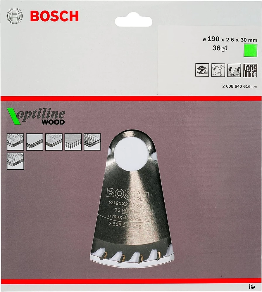 Bosch pjovimo diskas medienai 190x2,6x30xm T36 Optiline Wood