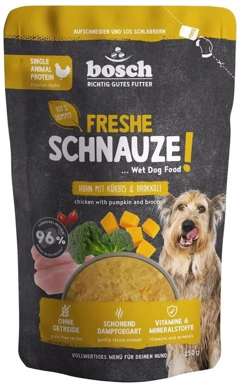 BOSCH Freshe Schnauze su vištiena, moliūgais ir brokoliais mono – drėgnas pašaras šunims – 250g