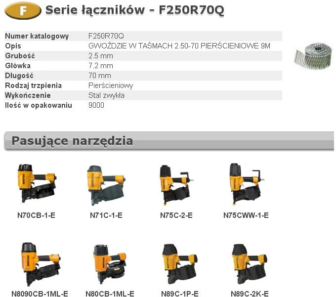 21119 Vinys Bostitch F250R70Q; 2,5x70 mm; 15°; 9000 vnt.
