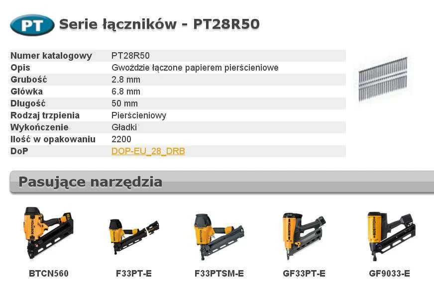 Vinys Bostitch PT28R50; 34°; 50 mm; 2200 vnt.