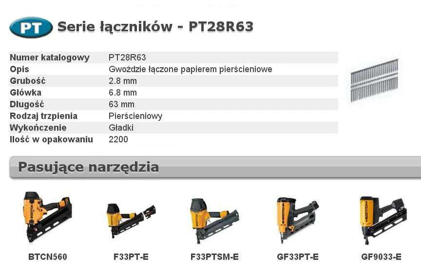 Vinys Bostitch PT28R63; 34°; 63 mm; 2200 vnt.
