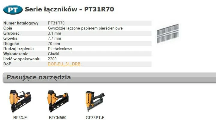 Vinys Bostitch; 3,1x70 mm; 33°; 2200 vnt.; rifliuotu koteliu