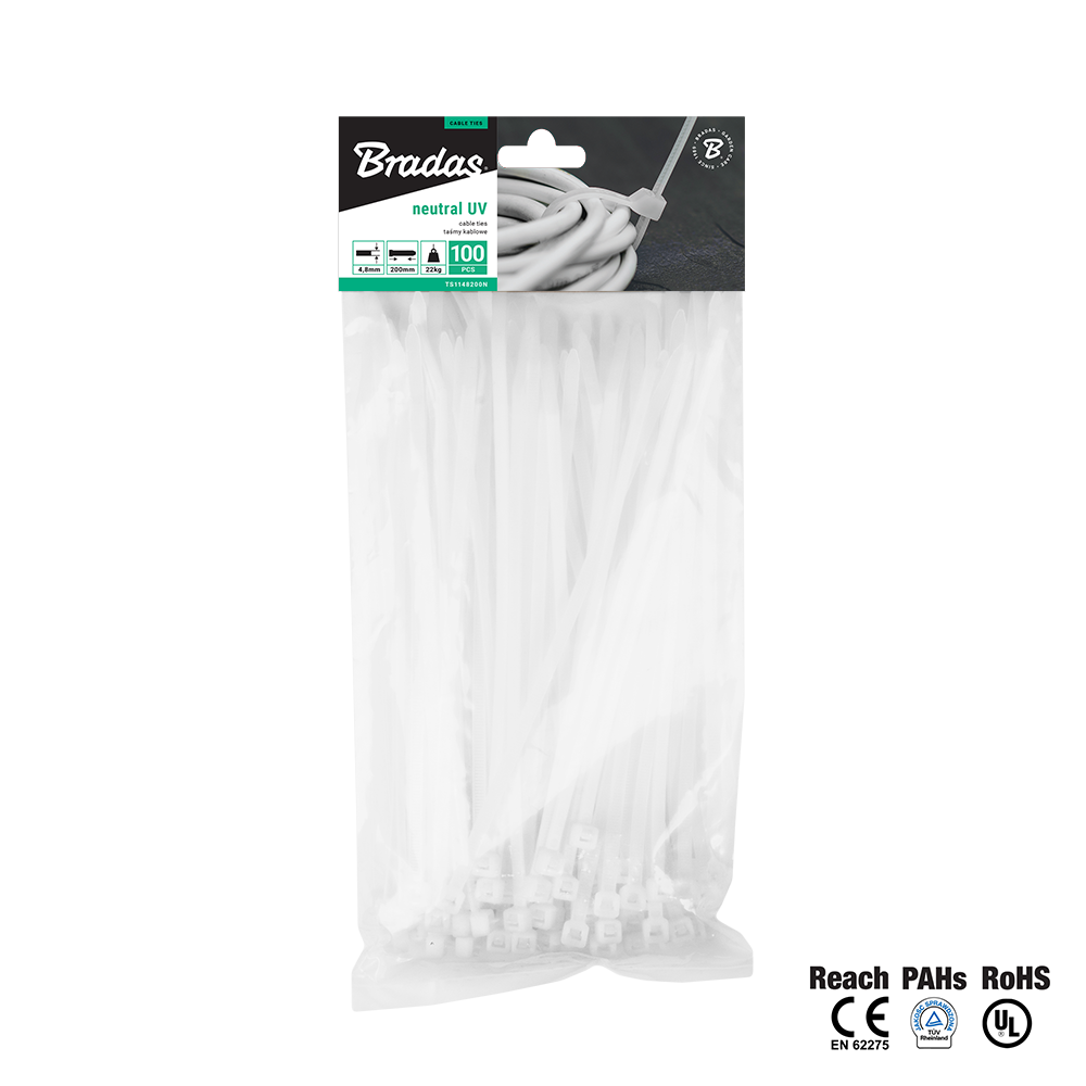 BRADAS PLASTIKINIS KABELIŲ SURIŠIKLIS Baltas 2,5×160/100vnt