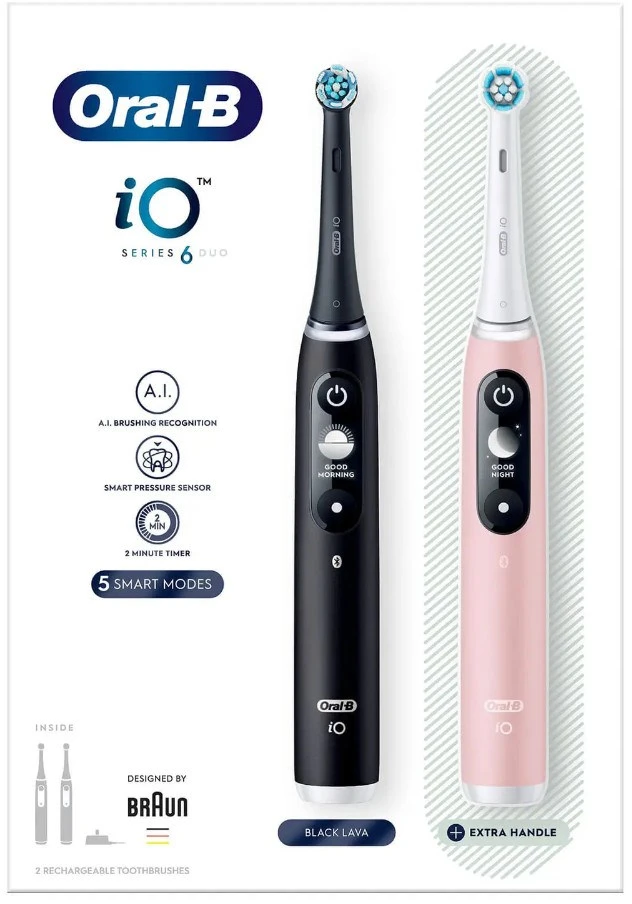 Braun iOM6d.2J6 Oral-B iO6 Duo Pack Elektrinis Dantų Šepetėlis Juodas + Rožinė Sand Extra Handle