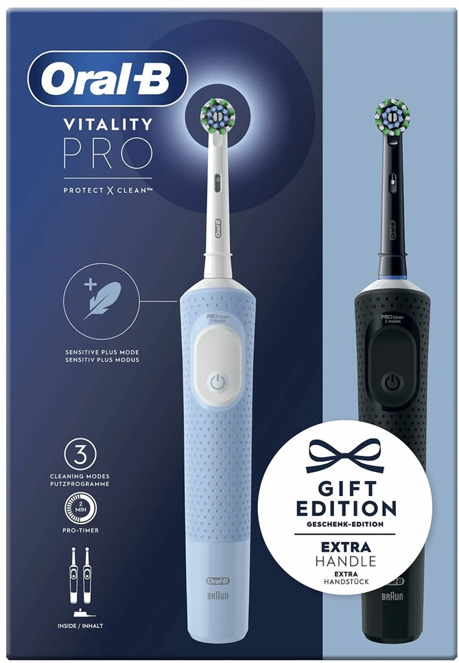 Braun Oral-B Vitality Pro Duo Adult Rotating-oscillating dantų šepetėlis Juodas, Mėlyna, Baltas