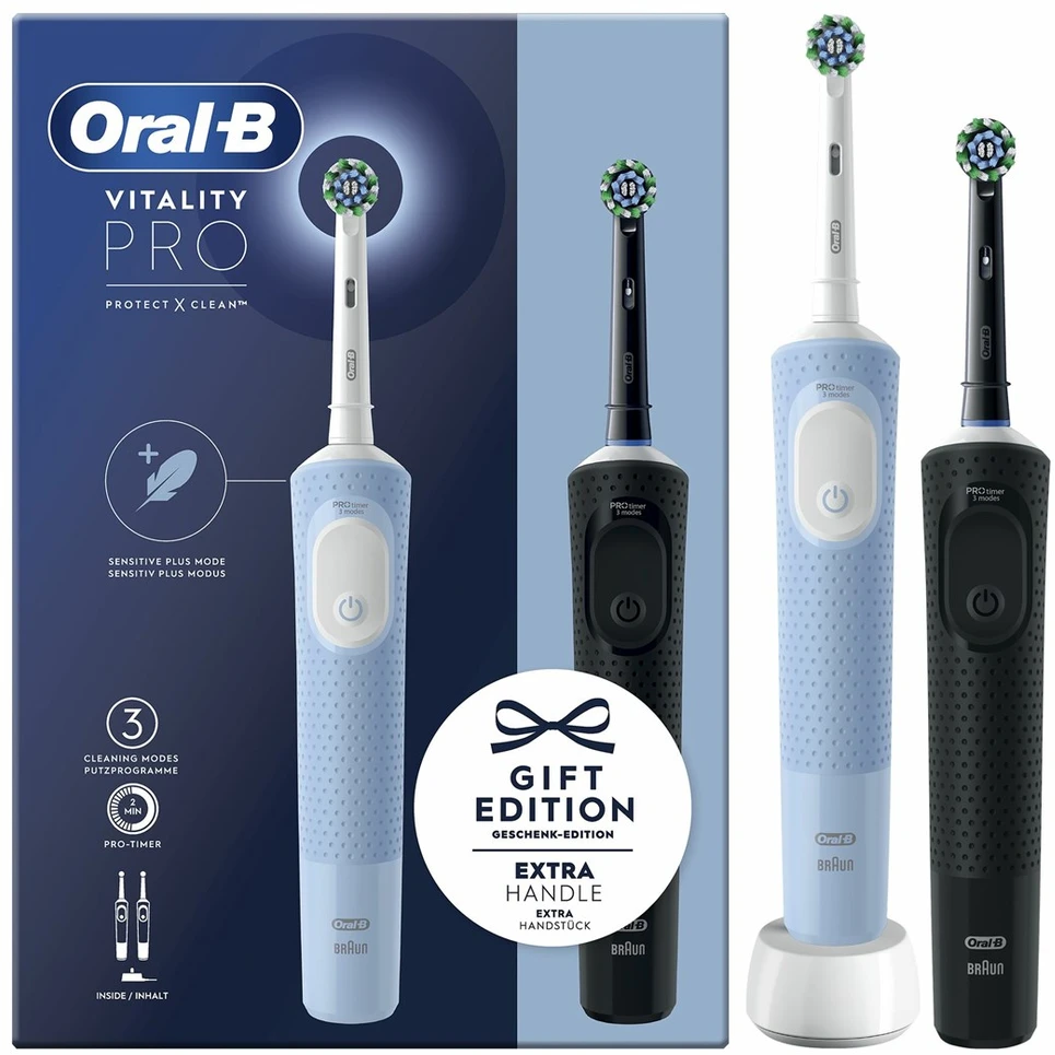 Braun Oral-B Vitality Pro Duo Adult Rotating-oscillating dantų šepetėlis Juodas, Mėlyna, Baltas