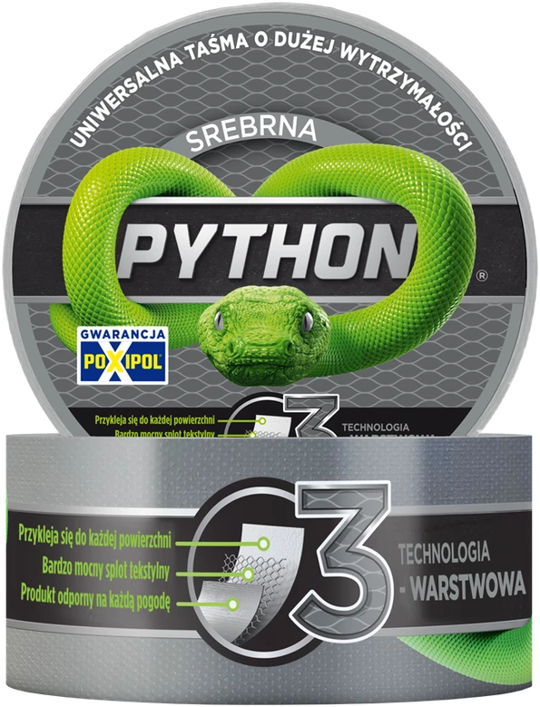 Taśma Trijų sluoksnių „Python“ remonto juosta, 9 m: 48 mm, sidabrinė