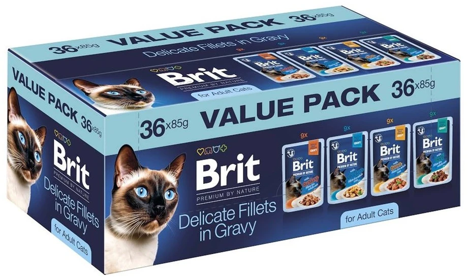 BRIT Premium by Nature Delicate fillets in gravy Box – šlapias kačių maistas – 36x85g