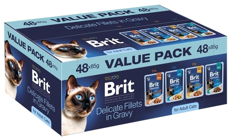 BRIT Premium by Nature Delicate fillets in gravy Box – šlapias kačių maistas – 48x85g
