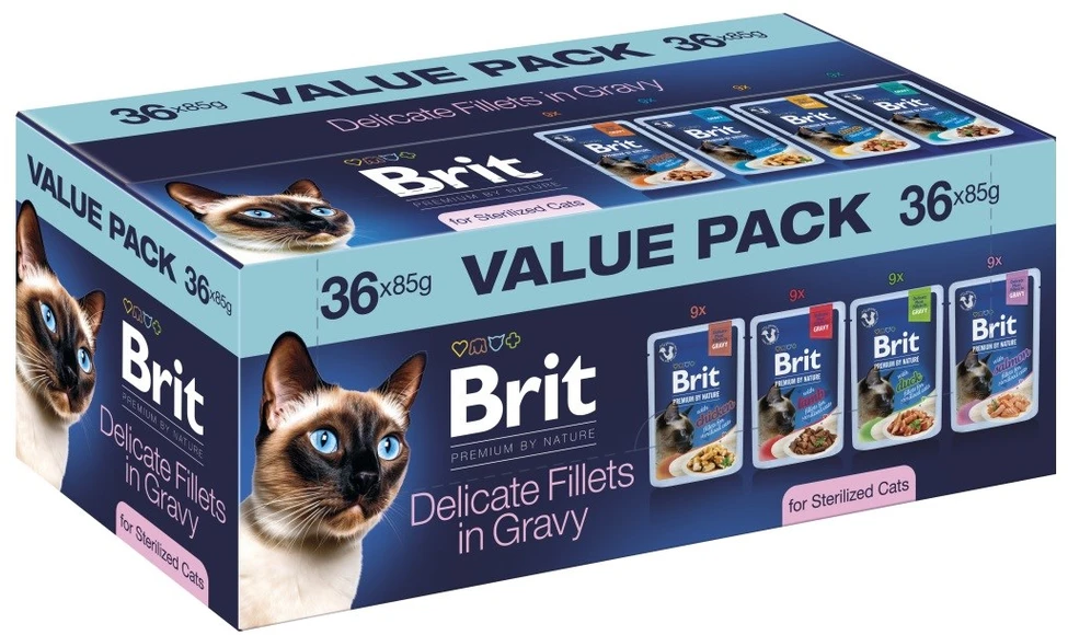 BRIT Premium by Nature Delicate fillets in gravy Sterilised Box – šlapias kačių maistas – 36x85g