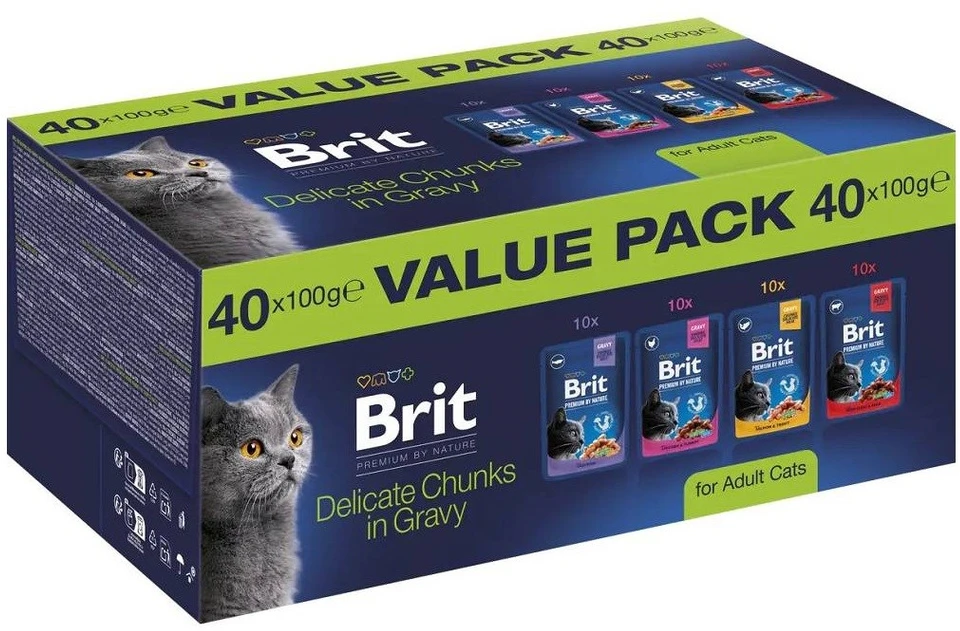 BRIT Premium by Nature Value pack Adult Box – šlapias kačių maistas – 40x100g