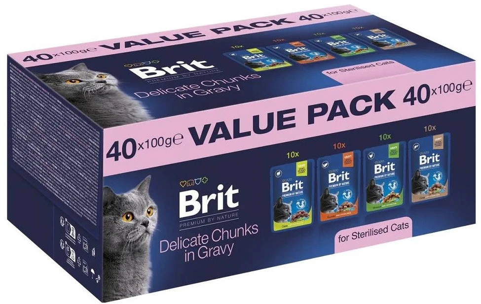 BRIT Premium by Nature Value pack Sterilised Box – šlapias kačių maistas – 40x100g
