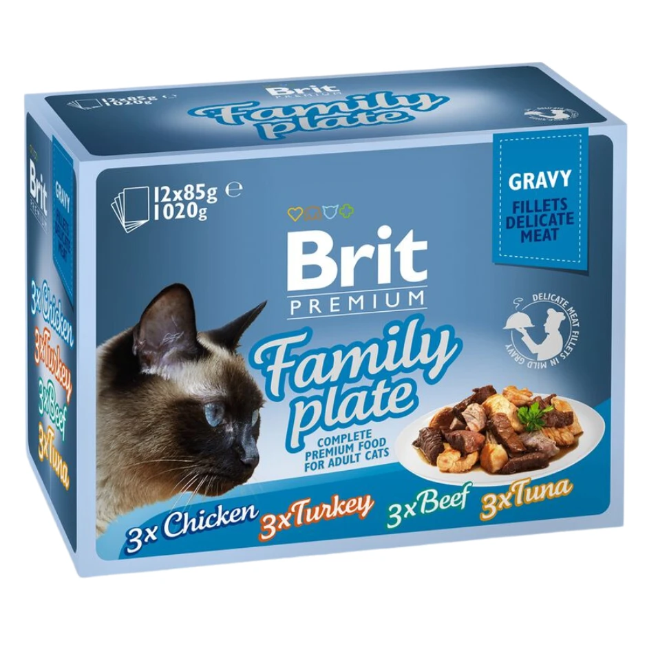 Brit Care Cat Delicate konservai katėms maiš. Filė padaže Family Plate 1020 g (12 x 85 g)
