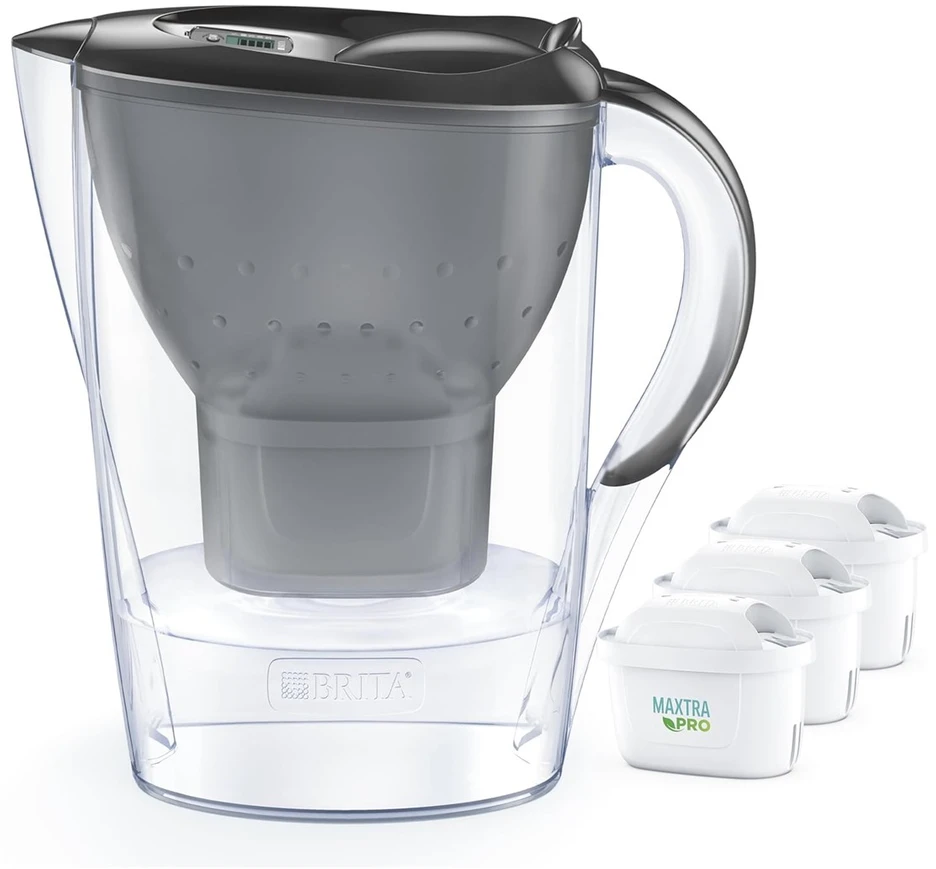 Brita Marella + 3 Maxtra Pro Pure Performance Ąsočio vandens filtras 2,4 L Permatomas, Pilka