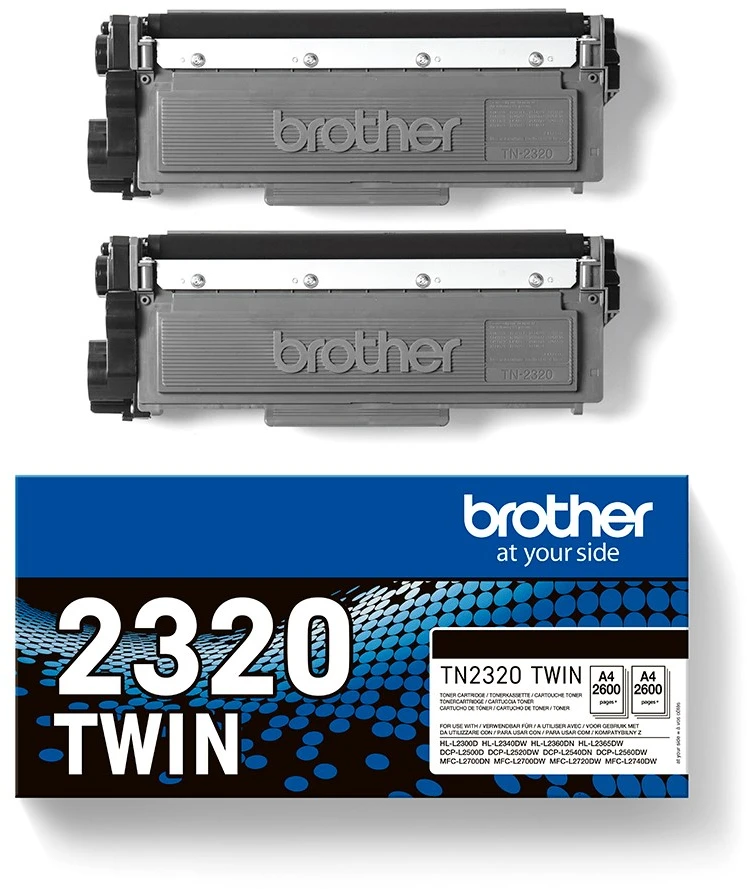 BROTHER TN2320 DVIPAKO PAKUOTI Juodas TONERIAI (BK = 2600 PUSLAPIAI/KASETĖ)