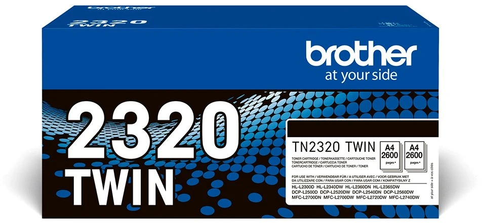 BROTHER TN2320 DVIPAKO PAKUOTI Juodas TONERIAI (BK = 2600 PUSLAPIAI/KASETĖ)