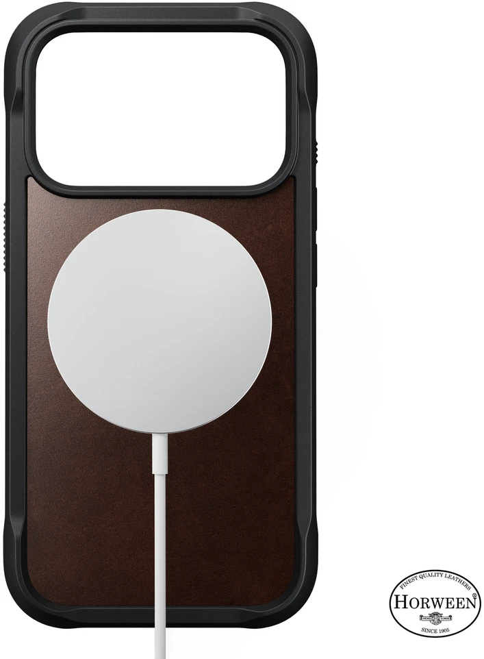 Burga Nomad Rugged odinis dėklas, rustic ruda (Horween) – iPhone 18 Pro/17 Pro