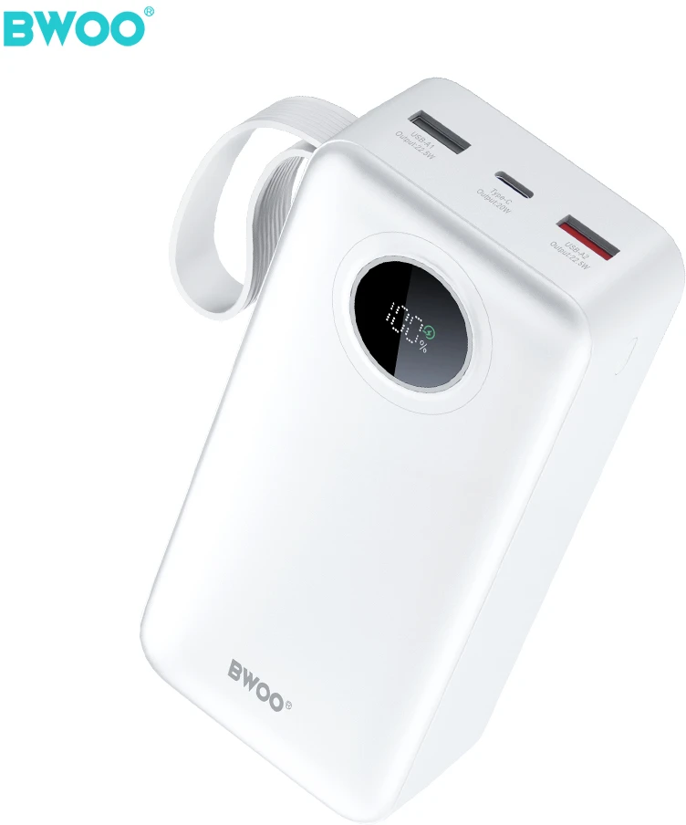 BWOO 22,5W 30000 mAh išorinė baterija su LCD ekranu, balta