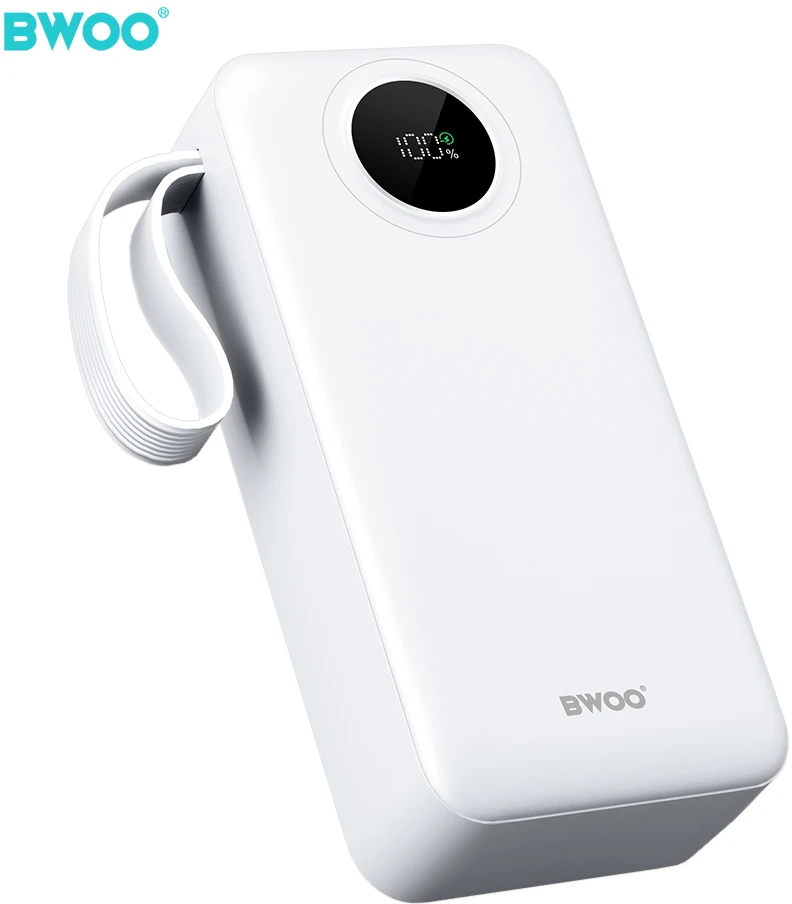 BWOO 22,5W 30000 mAh išorinė baterija su LCD ekranu, balta
