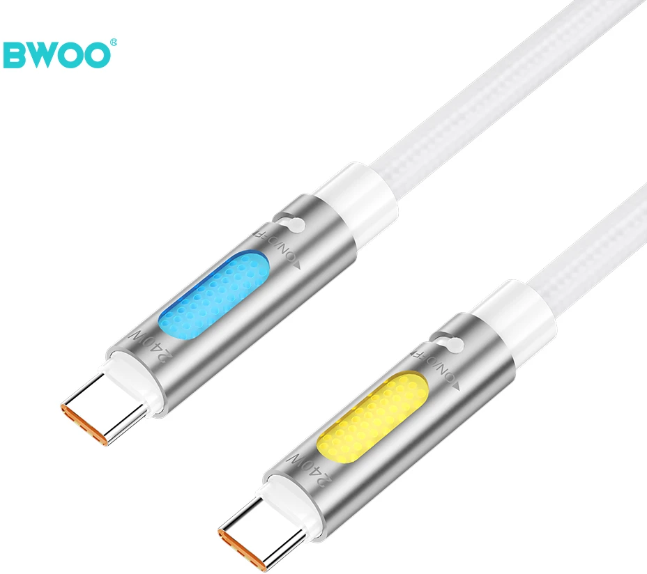 BWOO 240W itin spartaus įkrovimo duomenų kabelis su RGB apšvietimu, baltas X325C-C
