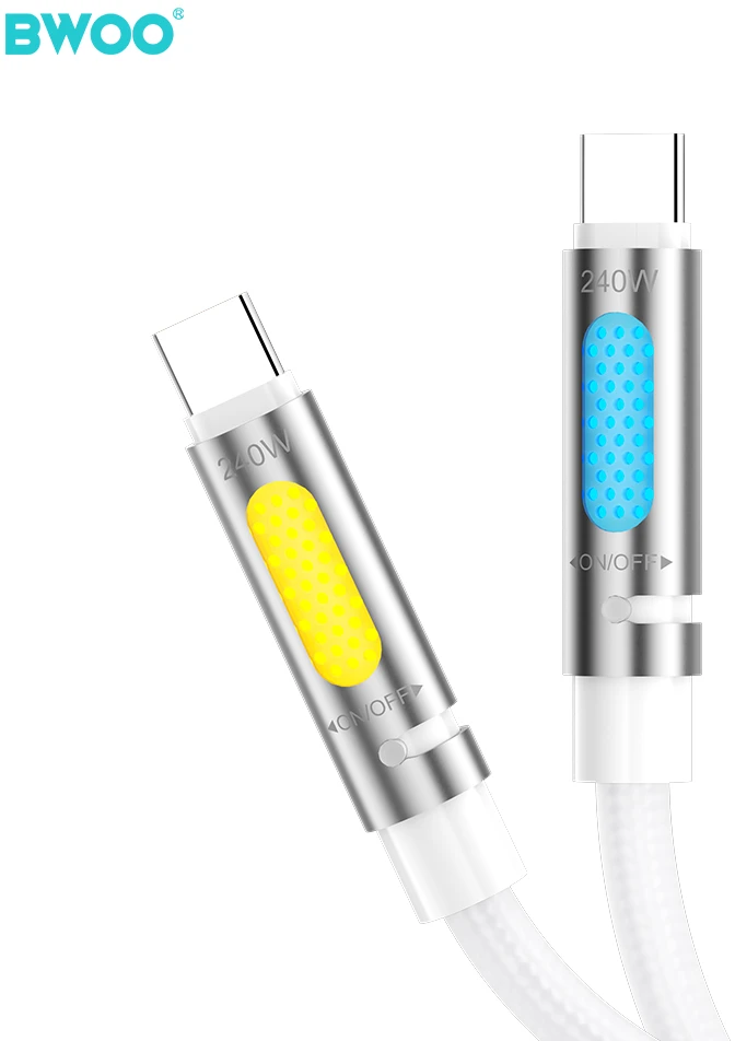 BWOO 240W itin spartaus įkrovimo duomenų kabelis su RGB apšvietimu, baltas X325C-C