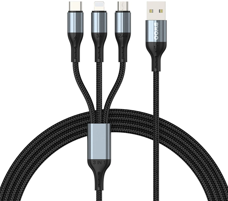 BWOO greitas 3 in 1 USB 3A įkrovimo kabelis X274