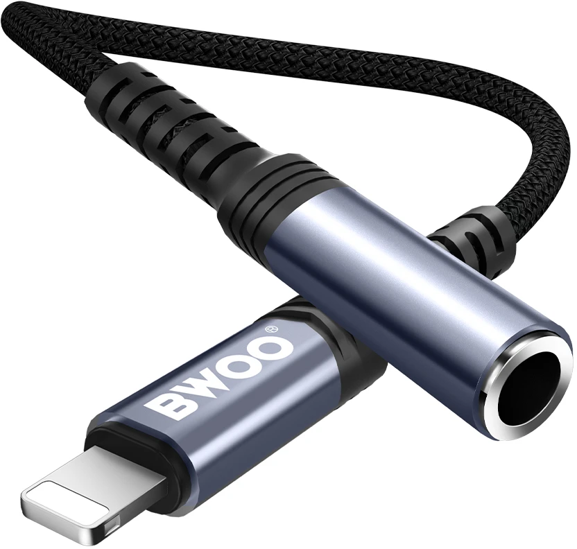 BWOO garso adapterio kabelis BZ48 aux 3,5 mm į žaibolaidį juodas