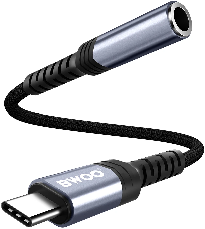 BWOO garso adapterio kabelis BZ47 aux 3,5 mm į USB-C juodas