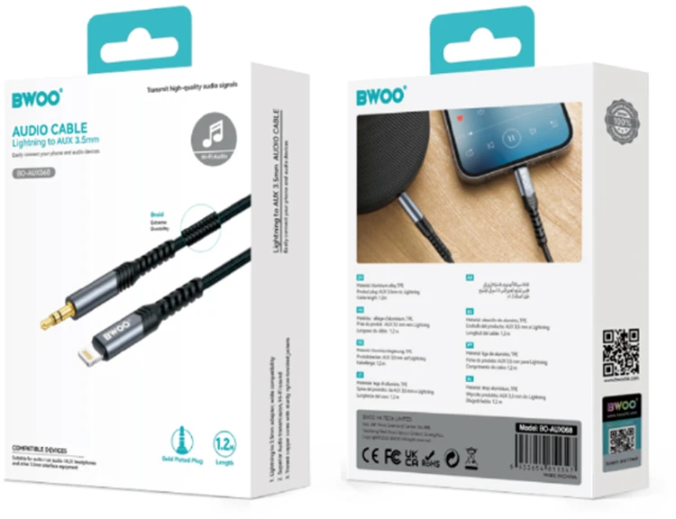 BWOO garso kabelis BO-AUX068 aux 3,5 mm-žaibas