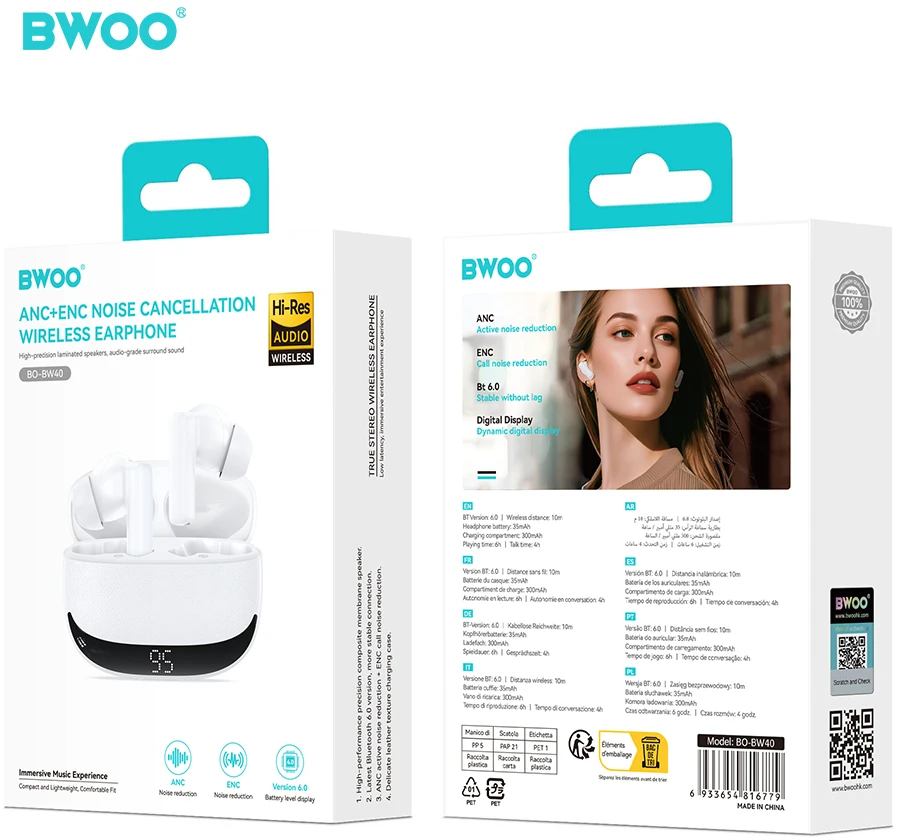 Ausinės Belaidė laisvų rankų įranga Bwoo (BW40) TWS balta