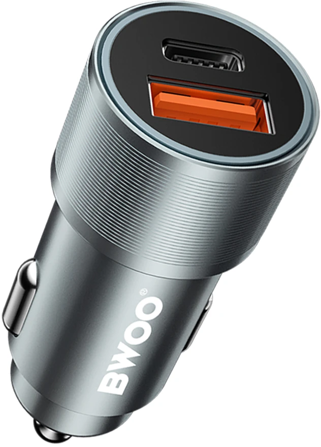 BWOO 38W greitasis automobilinis įkroviklis BO-CC73 QC 18W + PD 20W, pilkai sidabrinis
