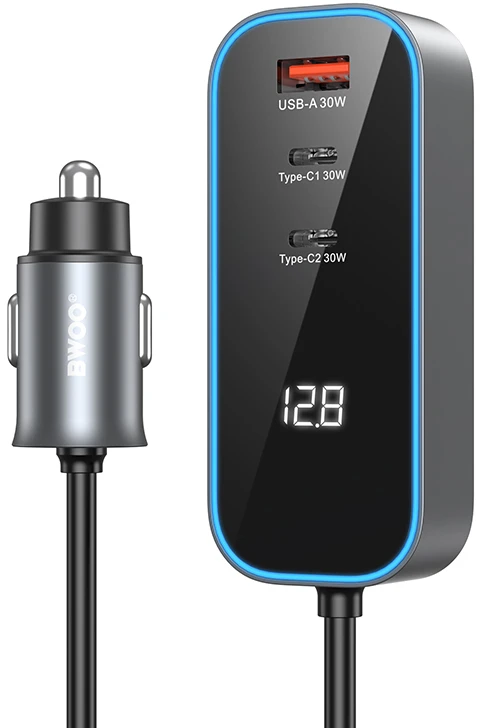 BWOO CC107 PD automobilinis įkroviklis 1x USB-C – USB-A jungtis 30W juodas