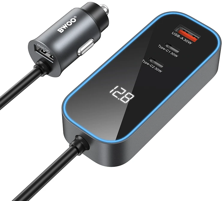 BWOO CC107 PD automobilinis įkroviklis 1x USB-C – USB-A jungtis 30W juodas