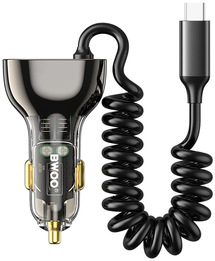 Įkroviklis automobilinis Bwoo (CC96C) (1xUSB, 1xUSB-C 30W) su USB-C laidu juodas