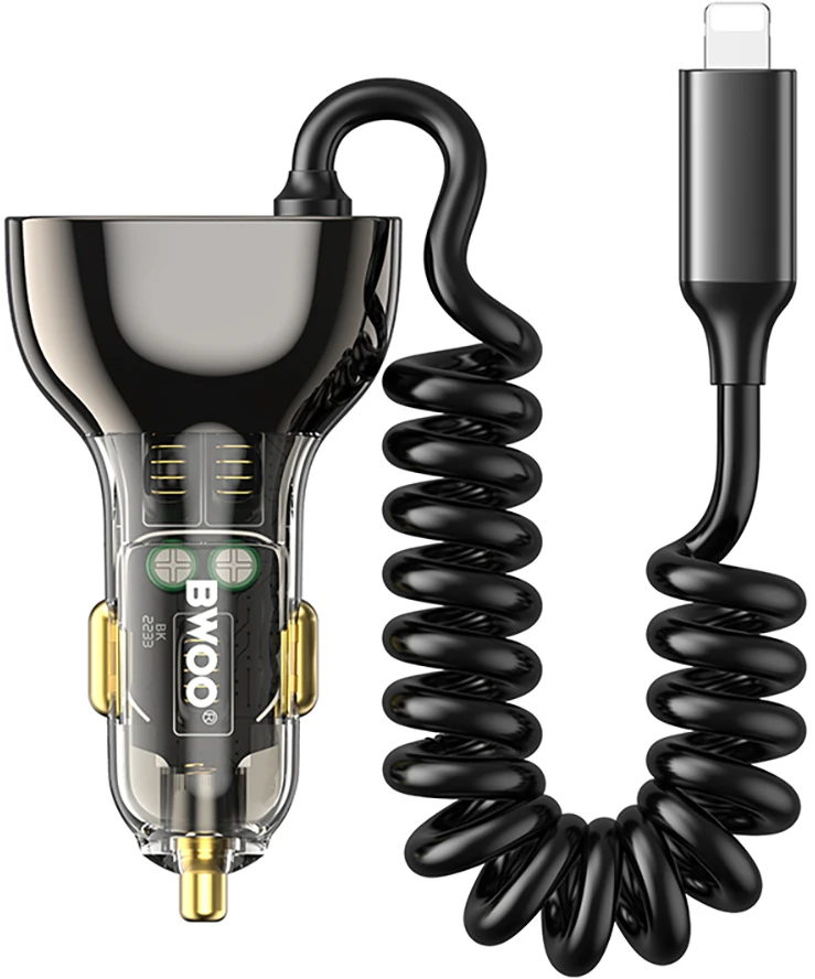 Įkroviklis automobilinis Bwoo (CC96L) (1xUSB, 1xUSB-C 30W) su lightning laidu juodas