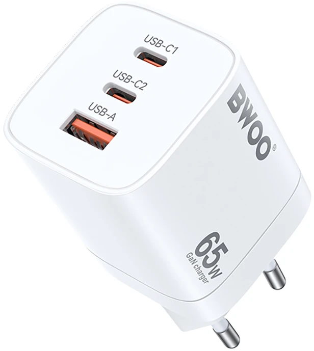 BWOO Greitas 65 W GaN kelioninis įkroviklis CDA147 2 x USB-C, 1 x USB-A