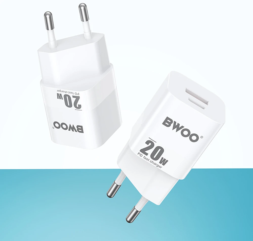 BWOO CDA156 PD sieninis įkroviklis 1x USB-C 1x USB 20W baltas