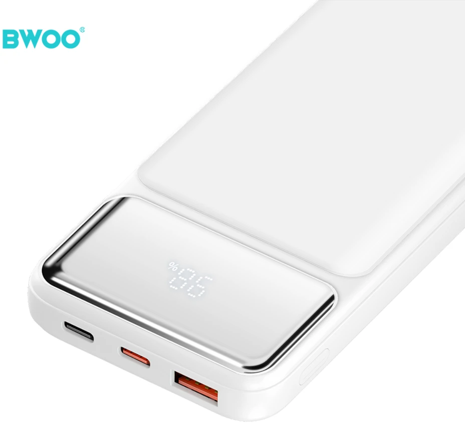 BWOO itin plonas 22,5W 10000 mAh išorinis akumuliatorius, baltas