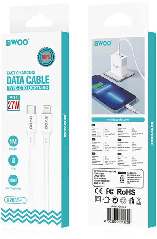 BWOO 27W kabelis X283 C-L USB-C į "Lightning" ABS korpusas + TPE