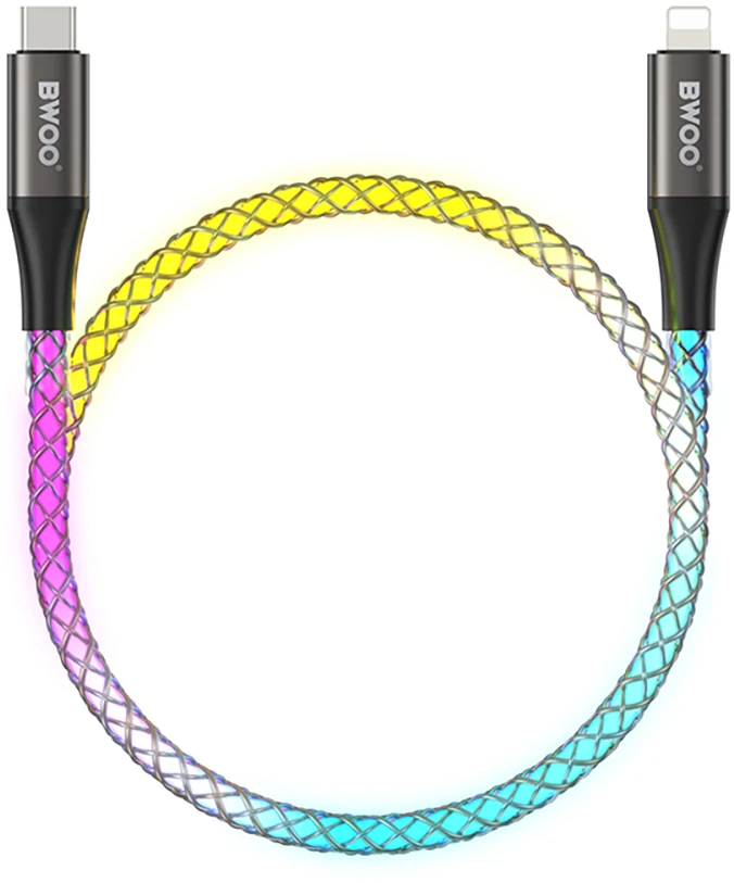 BWOO 27W kabelis X279C-L USB-C į žaibo jungtį su RGB spalvotu apšvietimu