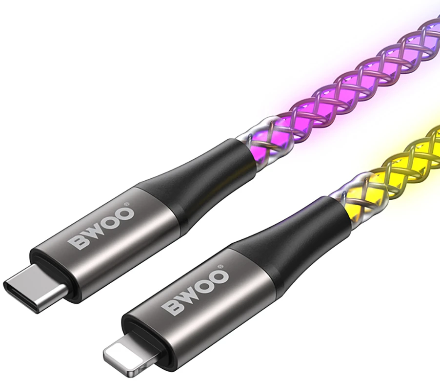 BWOO 27W kabelis X279C-L USB-C į žaibo jungtį su RGB spalvotu apšvietimu
