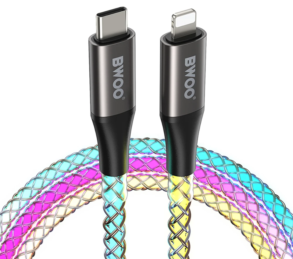 BWOO 27W kabelis X279C-L USB-C į žaibo jungtį su RGB spalvotu apšvietimu