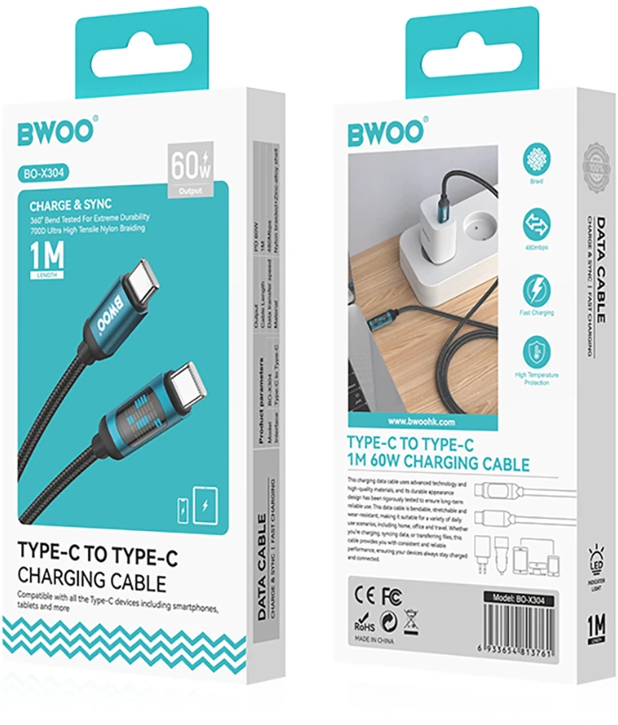 BWOO Pintas USB-C - Lightning 1 m 27 W kabelis su animuotu apšvietimu, juodas