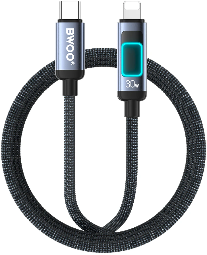 BWOO X324CL pintas greitojo įkrovimo laidas su šviesos indikatoriumi PD 27W USB-C – Lightning