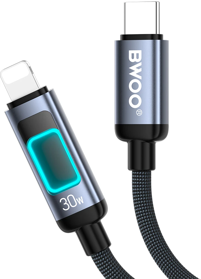 BWOO X324CL pintas greitojo įkrovimo laidas su šviesos indikatoriumi PD 27W USB-C – Lightning