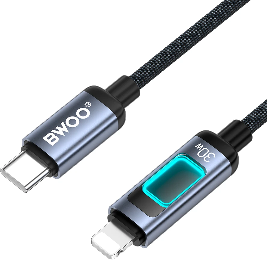 BWOO X324CL pintas greitojo įkrovimo laidas su šviesos indikatoriumi PD 27W USB-C – Lightning