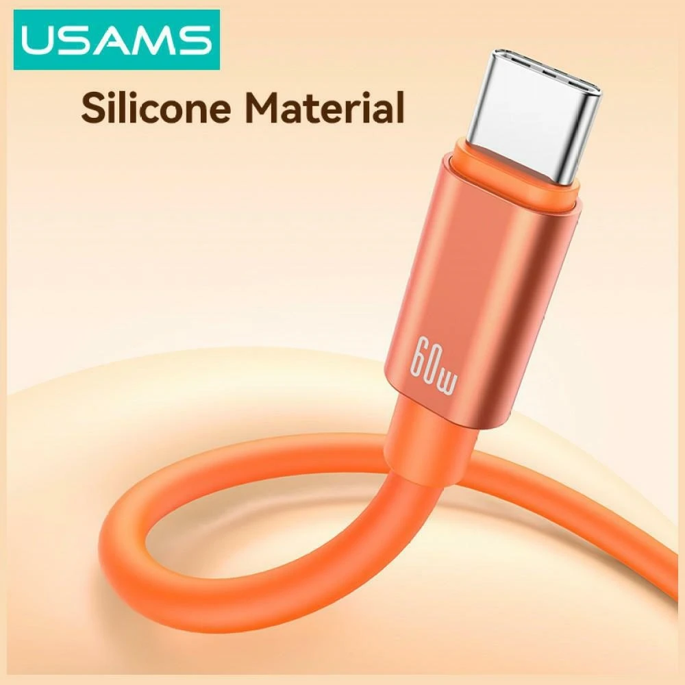 Cable USAMS U97 60W USB-C to USB-C handstrap 30cm oranžinės spalvos