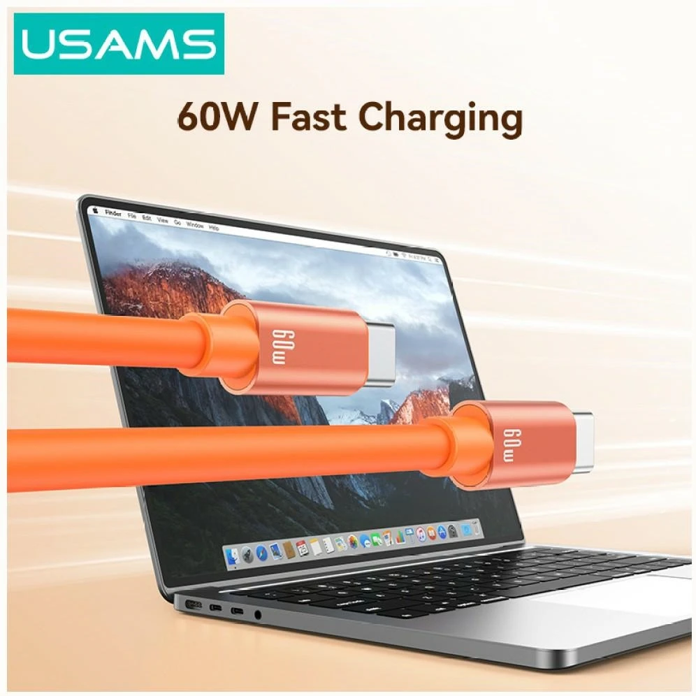 Cable USAMS U97 60W USB-C to USB-C handstrap 30cm oranžinės spalvos