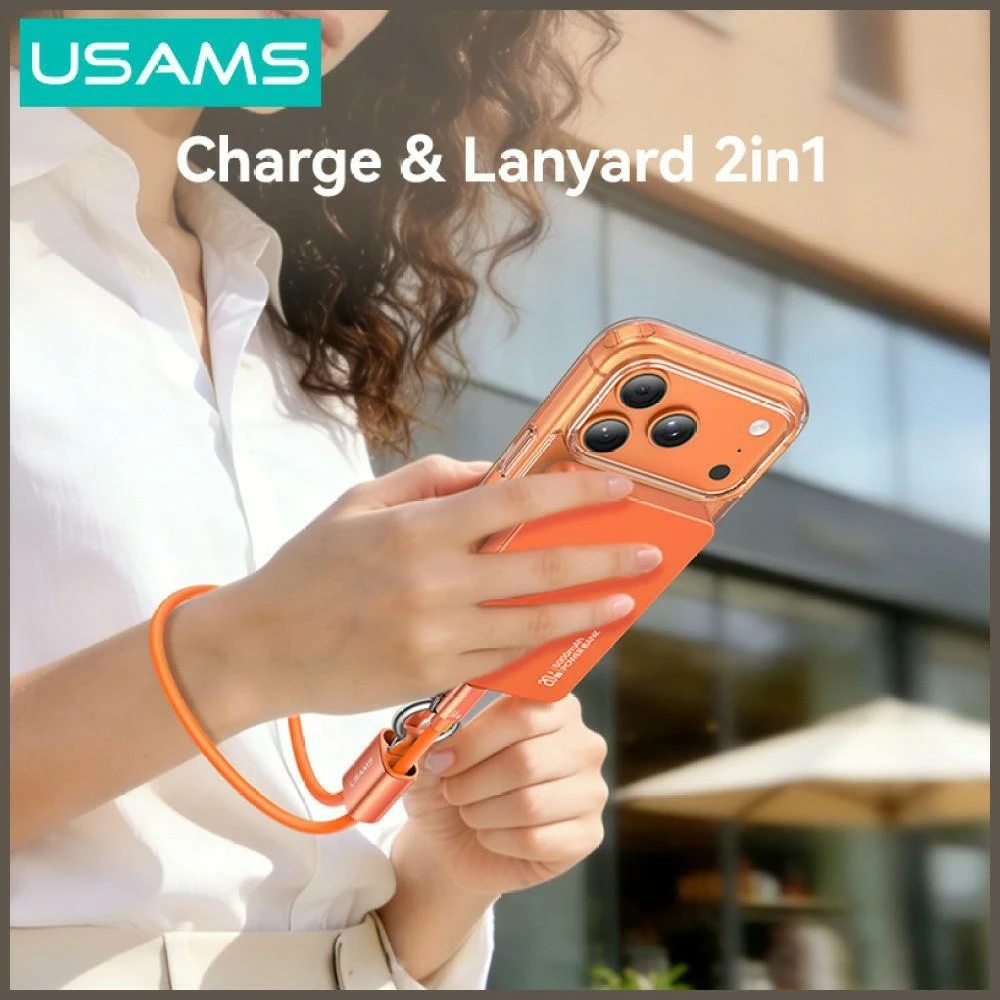 Cable USAMS U97 60W USB-C to USB-C handstrap 30cm oranžinės spalvos