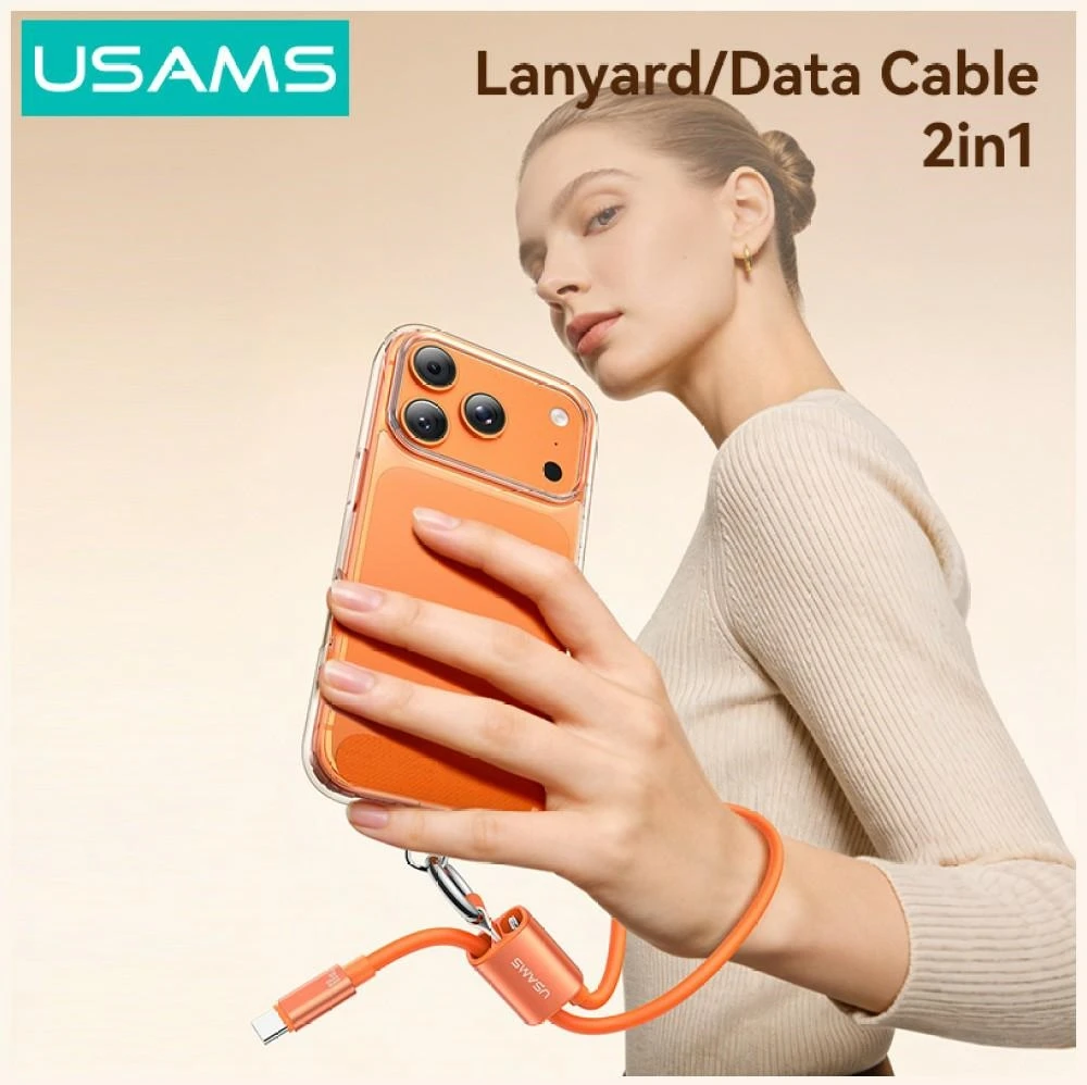 Cable USAMS U97 60W USB-C to USB-C handstrap 30cm oranžinės spalvos